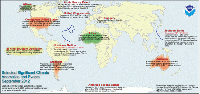 Significativas anomalías y eventos climáticos septiembre 2012